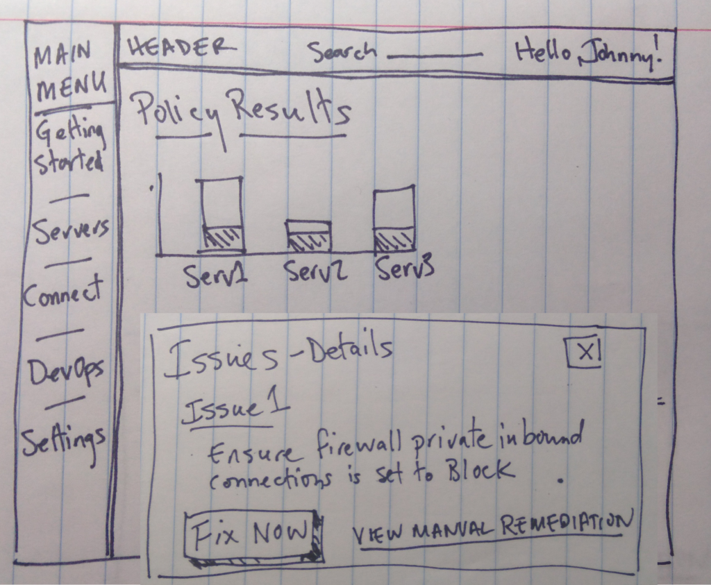 Sketch of issues screen with a details dialog box that appears at the bottom of the screen when an Issue is selected.